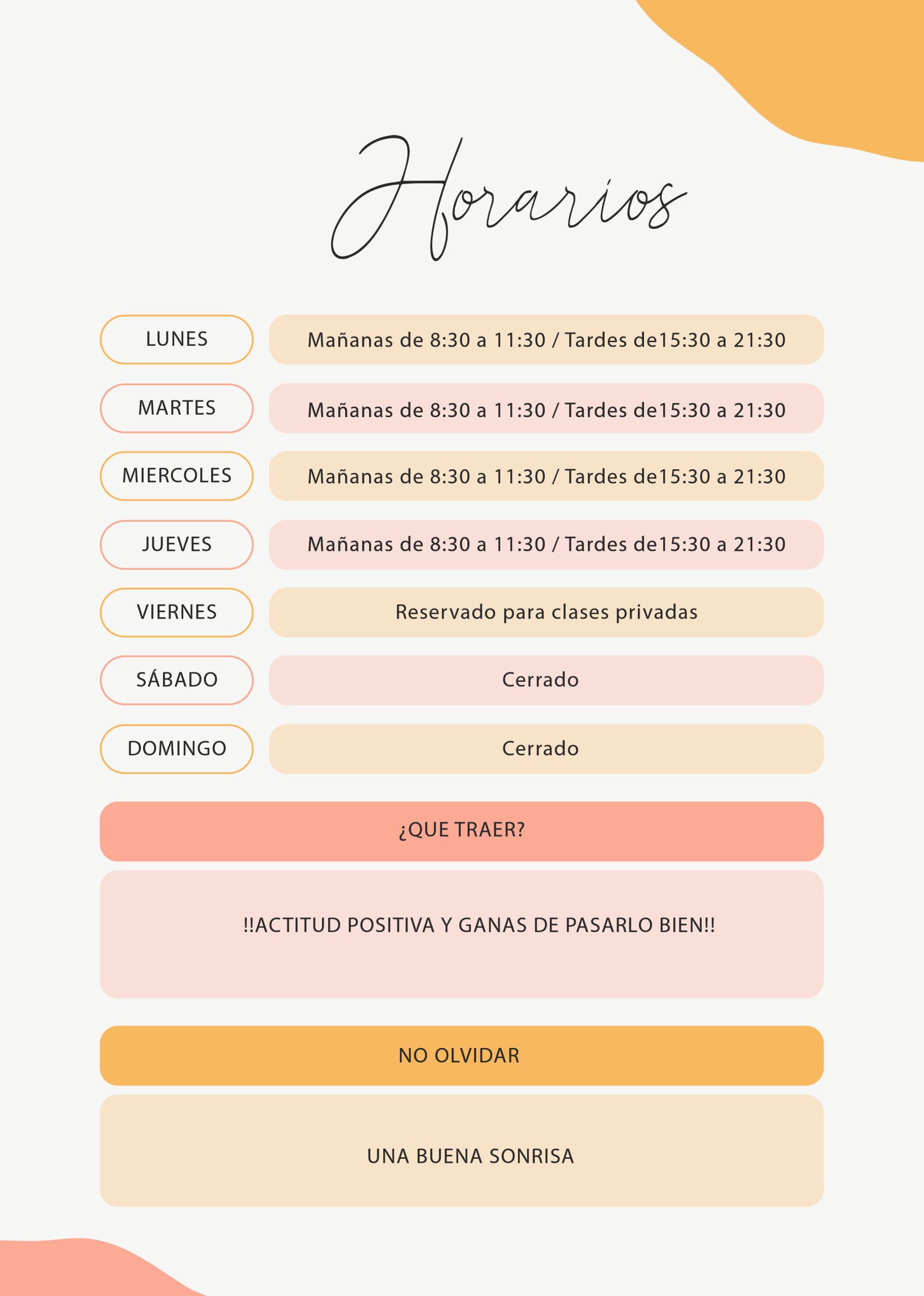 Horarios Pilates